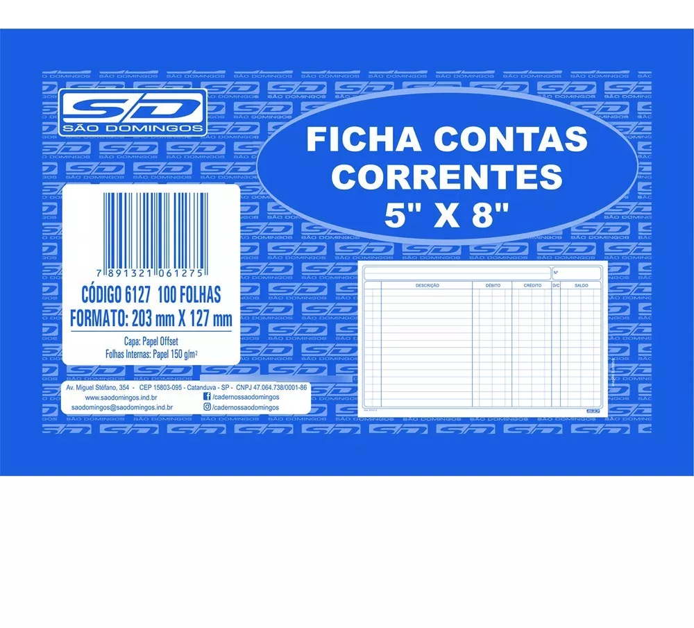 Ficha Conta Corrente 5x8 Bloco C/ 100 Fls