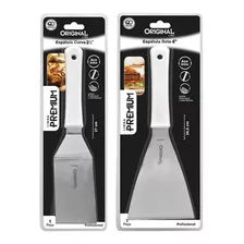 Kit 2 Espátulas P/ Chapeiro Hamburguer Lanche Curva E Reta Cor Inox