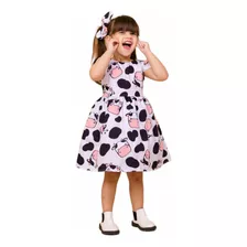 Vestido Luxo Festa Infantil Fazendinha Rosa Vaquinha Menina