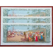 3 Billetes De 5 Colones. Costa Rica, 1989.