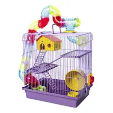 Gaiola Hamster Com Casa Grande Completa 3 Andares Tubo Lilás