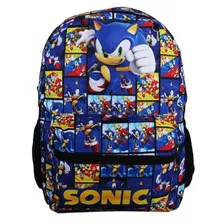 Mochila Sonic Infantil Juvenil Aulas Costas Cor Azul Desenho Do Tecido Liso