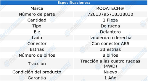 Maza Rueda Delantera Izq/der C/conector Abs G20 4wd 96-00 Foto 5