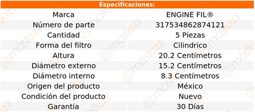 Paq 5 Filtros De Aire 9-7x 8 Cil 5.3l 2005/2009 Engine Fil Foto 2