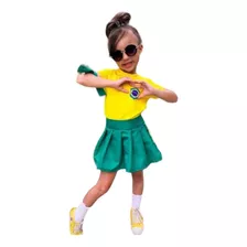 Conjunto Seleção Brasileira Copa Camisa Saia Faixa Mini Diva