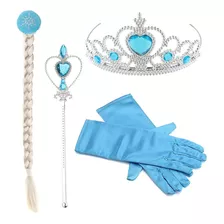 Kit Frozen Trança Coroa Varinha Luvas Rainha Elsa Frozen