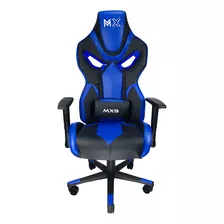 Cadeira De Escritório Mymax Mx9 Gamer Ergonômica Preto E Azul Com Estofado Em Tecido Sintético