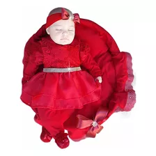 Saida Maternidade Menina Vermelha Vestido Luxo Bordado