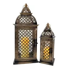 Conjunto 2 Lanternas Marroquinas Vazadas Grandes + Velas Led