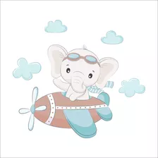 Vinilo Infantil Decorativo Elefante En Avion Con Nombre 