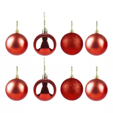 Enfeite Para Árvore De Natal Bola Lisa Vermelha 6cm 8 Peças