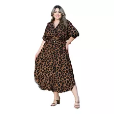 Vestido Chemise Longo Midi Plus Size Manga Princesa Luxo 3/4