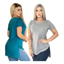 Kit 2 Blusa Feminina Camiseta Babylook Longline Lisa Atacado