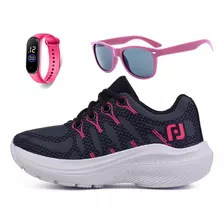 Tenis Infantil Casual Leve Meninas Feminino + Oculos Relogio