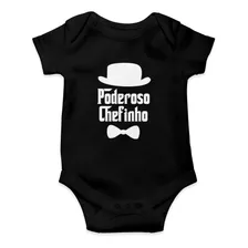 Body Preto Infantil Poderoso Chefinho Filho Bebê Manga Curta