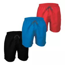 Kit 3 Shorts Masculino Tactel Liso Estilo Mauricinho Casual