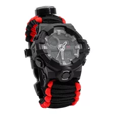 Reloj De Supervivencia Táctico Paracord 6 Dígitos Mendoza Color De La Correa Negro-rojo Color Del Fondo Negro