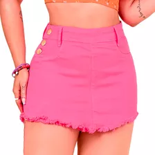 Saia-shorts Jeans Cintura Alta Desfiado Curto Din Rosa