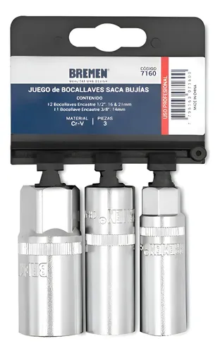 Juego Llaves Tubo Saca Bujias Bremen 14 - 16 - 21 Cod 7160 Gris