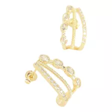 Brinco Semijoia, 18k, Ear Cuff Trabalhado Com Pedras Cristal