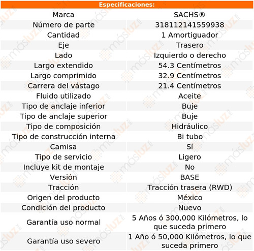 1) Amortiguador Hid Tras Izq/der Charger V8 5.2l 70/71 Sachs Foto 2