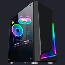 Gabinete Gamer Com Led Rgb Lateral Vidro Fans Coolers Rgb Cor Preto