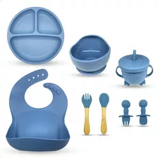 Kit Refeição Bebê Prato Babador Copo Talher Silicone Ventosa