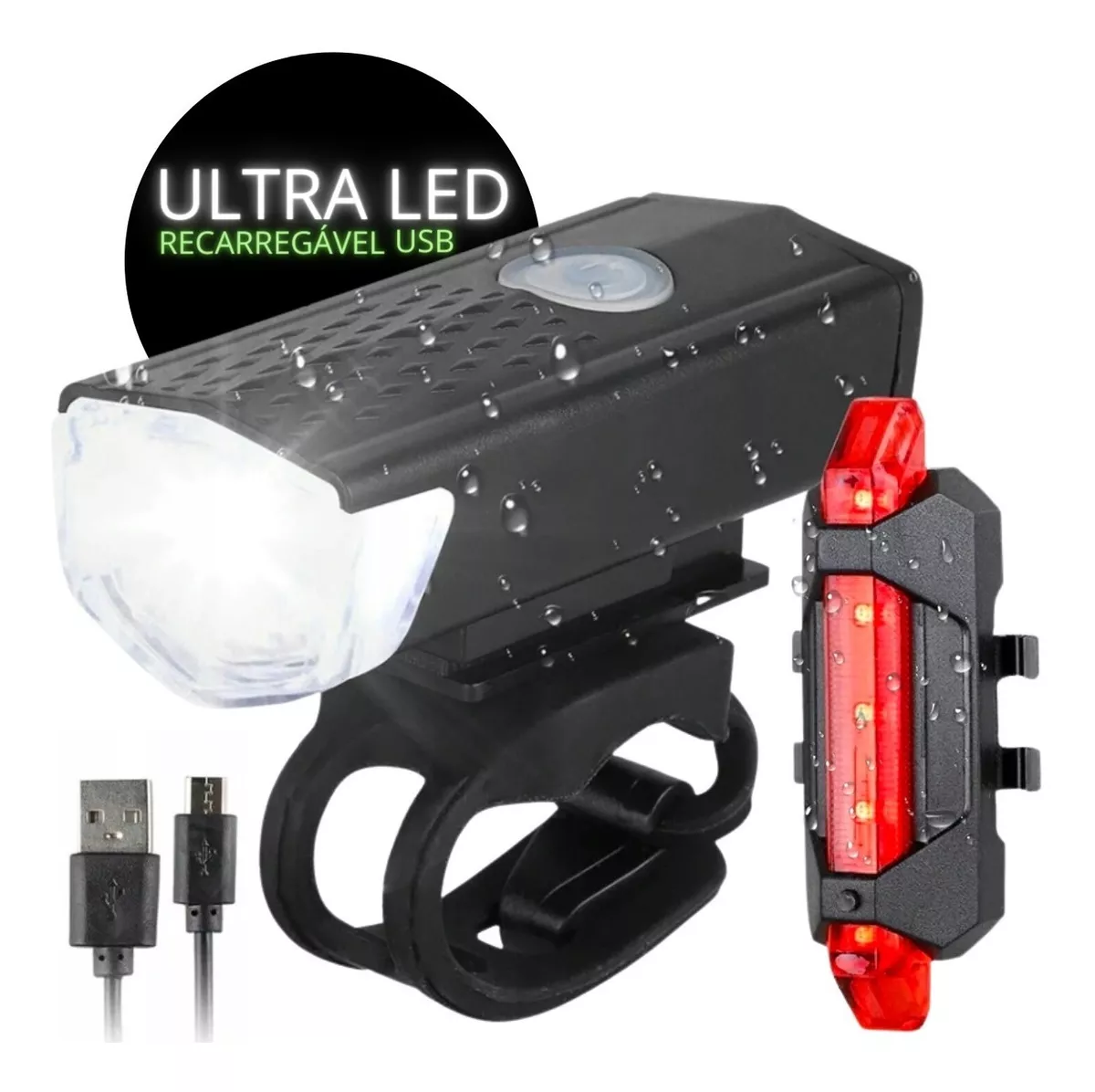 Kit Lanterna E Farol Bicicleta Luz Ultra Led A Prova D'água