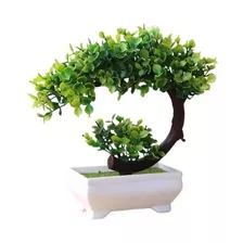 Vaso Planta Bonsai Artificial Flores Folhas Arco Verde