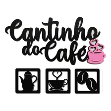 Kit De Plaquinhas Cantinho Do Café Mdf 4 Peças Detalhe Rosa