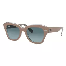 Anteojos De Sol Ray-ban Wayfarer State Street Mediano Con Marco De Acetato Color Polished Beige On Transparent, Lente Blue De Cristal Degradada, Varilla Beige De Acetato - Rb2186