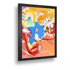 Quadro Decorativo Poster Desenho Sonic Game A3 Cor Da Armação Preto