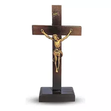 Crucifixo Lindo Cruz De Madeira Mesa Com Pedestal 21cm