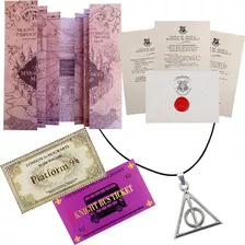 Kit Carta Aceitação + Mapa + Colar Relíquias Harry Potter