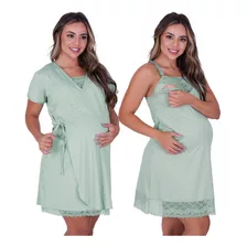 Kit Robe Camisola Amamentação Gestante Maternidade Pós-parto