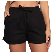 Shortinho Feminino Short Em Linho Cintura Alta Bermuda Verão