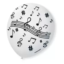 Balão Bexiga São Roque Notas Musicais N°9 Branco C/25
