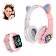 Fone De Gatinho Rosa Criança Led Bluetooth Game Smartwatch