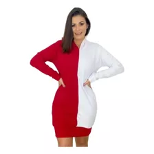 Blusa Juliana Moletom Bicolor Longa Com Capuz Feminino