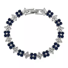 Hermosa Pulsera Flores Zafiro Y Swarovski Oro Blanco 14k Lam