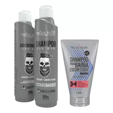  Kit Shampoo + Cond + Shampoo Pigmentante Tróia Hair For Man