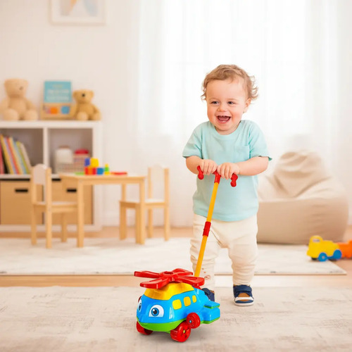 Brinquedo Bebe Infantil Aviao De Empurrar Puxar - Bs Toys