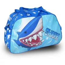 Bolsa Sacola Viagem Passeio Infantil Tubarão Shark Cor Azul Cor Da Correia De Ombro Azul