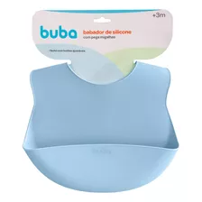 Babador Azul Em Silicone Com Pega Migalhas Fecho Ajustável 