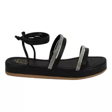 Sandália Feminina Flatform Amarração Com Tira Brilho Strass