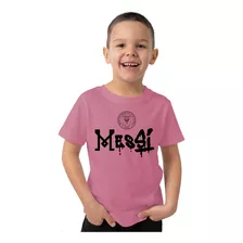 Remera Algodon Rosa Niño Messi Logo Inter Miami Futbol 2