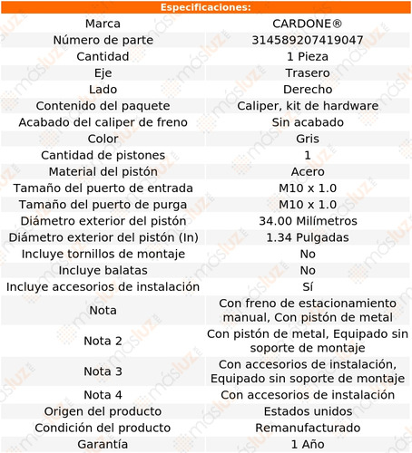 (1) Caliper O Mordaza Tras Der Para Hyundai Elantra Gt 13/17 Foto 5