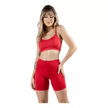 Conjunto Bermudinha Biker Suplex Lisa + Top Alcinha Fitness