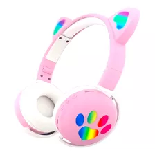 Fone Bluetooth Headset Com Led Orelha De Gatinho Gamer Rosa