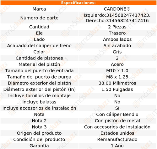 Kit Calipers O Mordazas Tras 230 2.3l L6 67/69 Foto 2